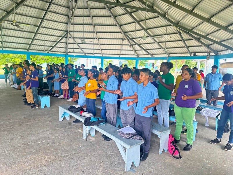 Students and team members gathered for chapel