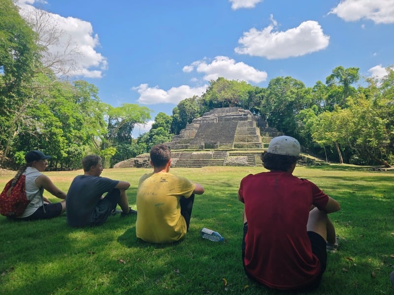 The team overlooking the Lamanai Mayan ruins