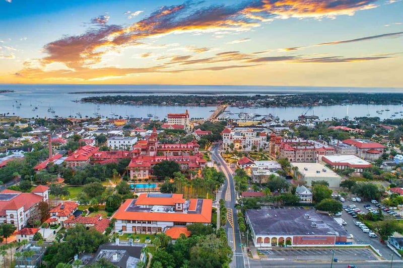 Aerial view of downtown St. Augustine at sunset