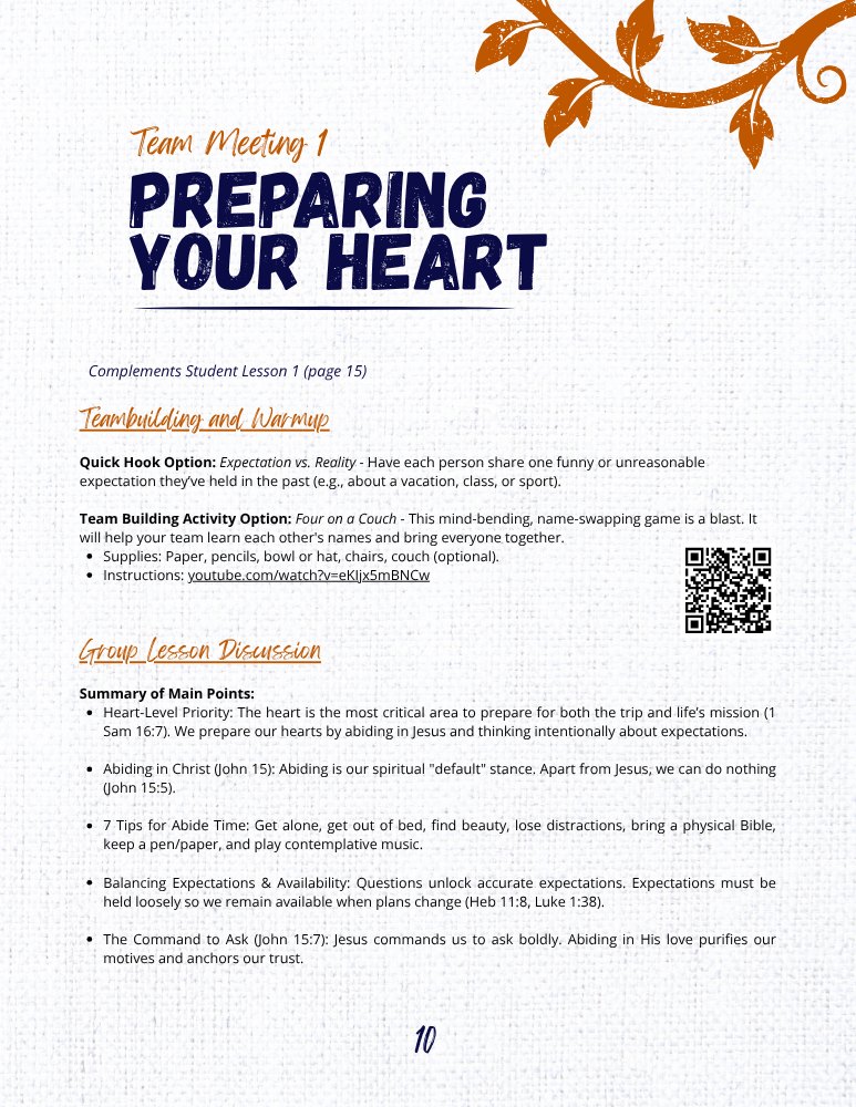 A page from the Leader&rsquo;s Guide: Team Meeting 1, Preparing Your Heart